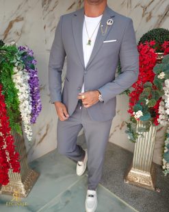 Costum de bărbați, Gri, texturat: Sacou si Pantalon - C5206