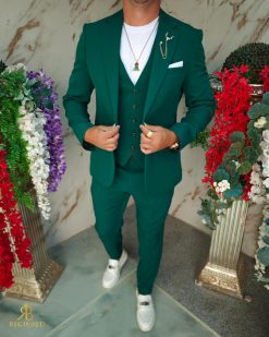 Costum de bărbați, Verde, elastic: Sacou, Vesta si Pantalon- C5208