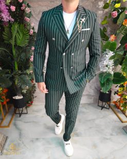Costum de bărbați, Verde in dungi: Sacou si Pantalon - C5187