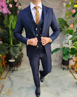 Costum de bărbați, Bleumarin: Sacou, Vesta si Pantalon - C5199