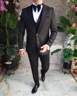 Costum ceremonie Negru barbati Set: Sacou, Vesta, Pantalon, Papion- C5192