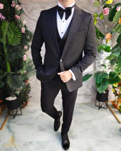 Costum ceremonie Negru barbati Set: Sacou, Vesta, Pantalon, Papion- C5191