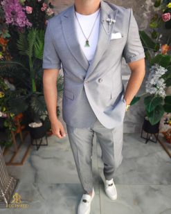 Costum de bărbați, Gri cu maneca scurta: Sacou si Pantalon - C5185