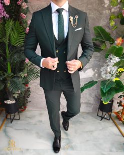 Costum de bărbați, Verde inchis: Sacou, Vesta si Pantalon - C5188