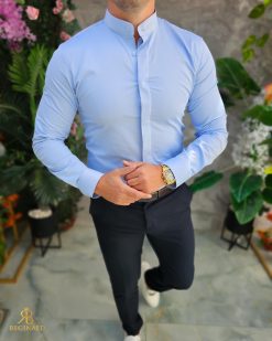 Cămașă bleu de bărbați, tunica, slim-fit - CR182