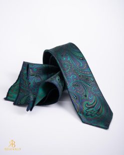 Set Cravata si batista, Verde cu model - CV1082